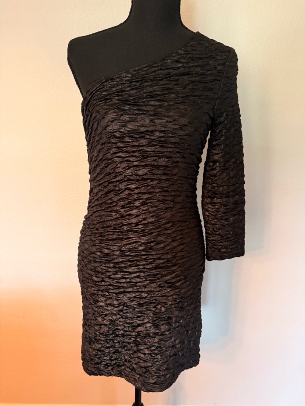 As U Wish Black One-Shoulder Ruched Cocktail Dress